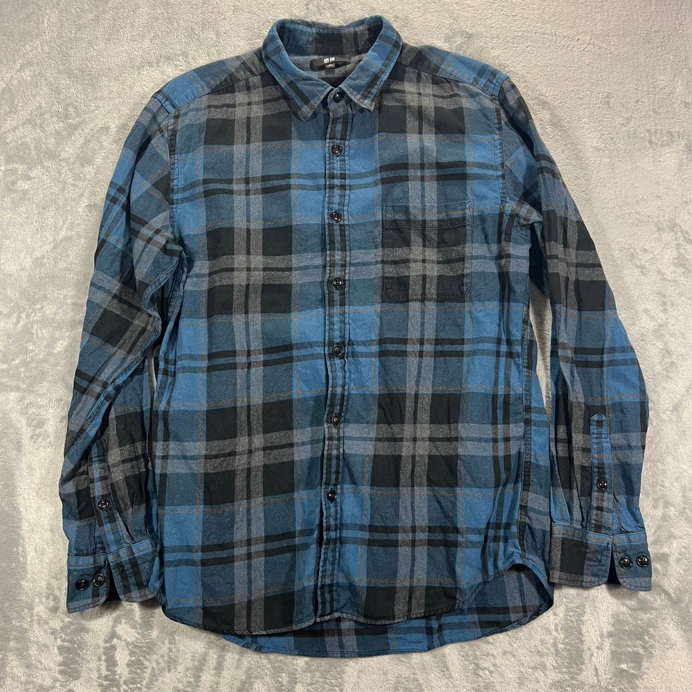 UNIQLO Flannel Shirt Mens‎ Large Blue Plaid Long Sleeve Lumberjack Buffalo Check